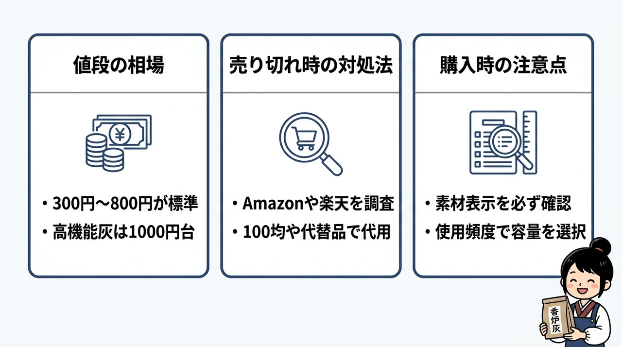 香炉灰の値段と売り切れ防止策