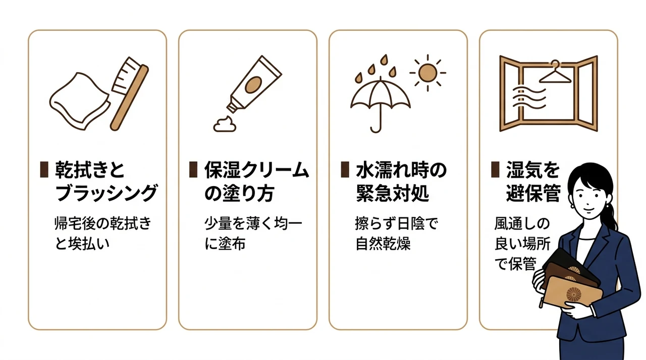 皇居財布を長く使うためのお手入れと保管方法