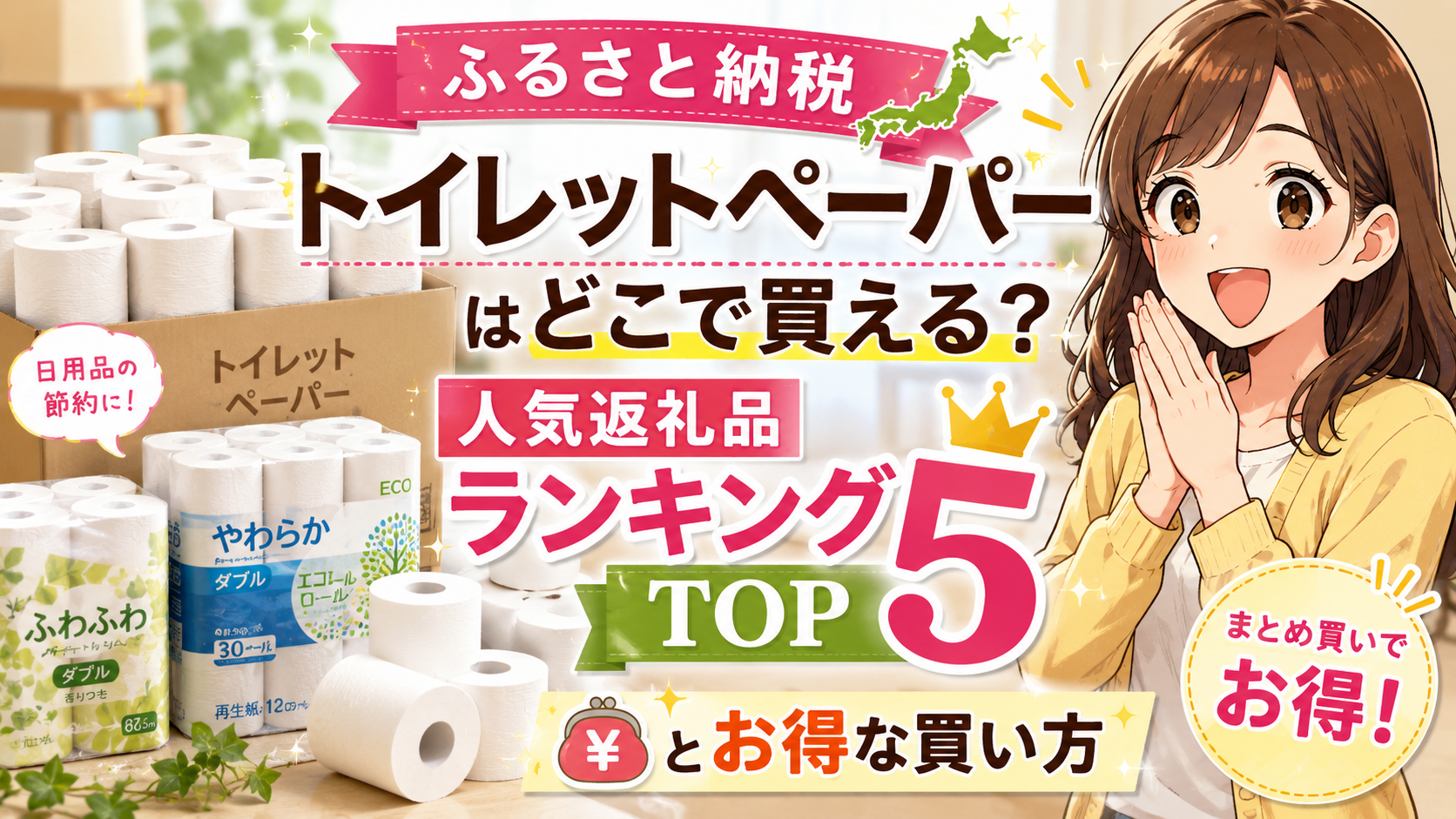ふるさと納税のトイレットペーパーはどこで買える？人気返礼品ランキングTOP5とお得な買い方